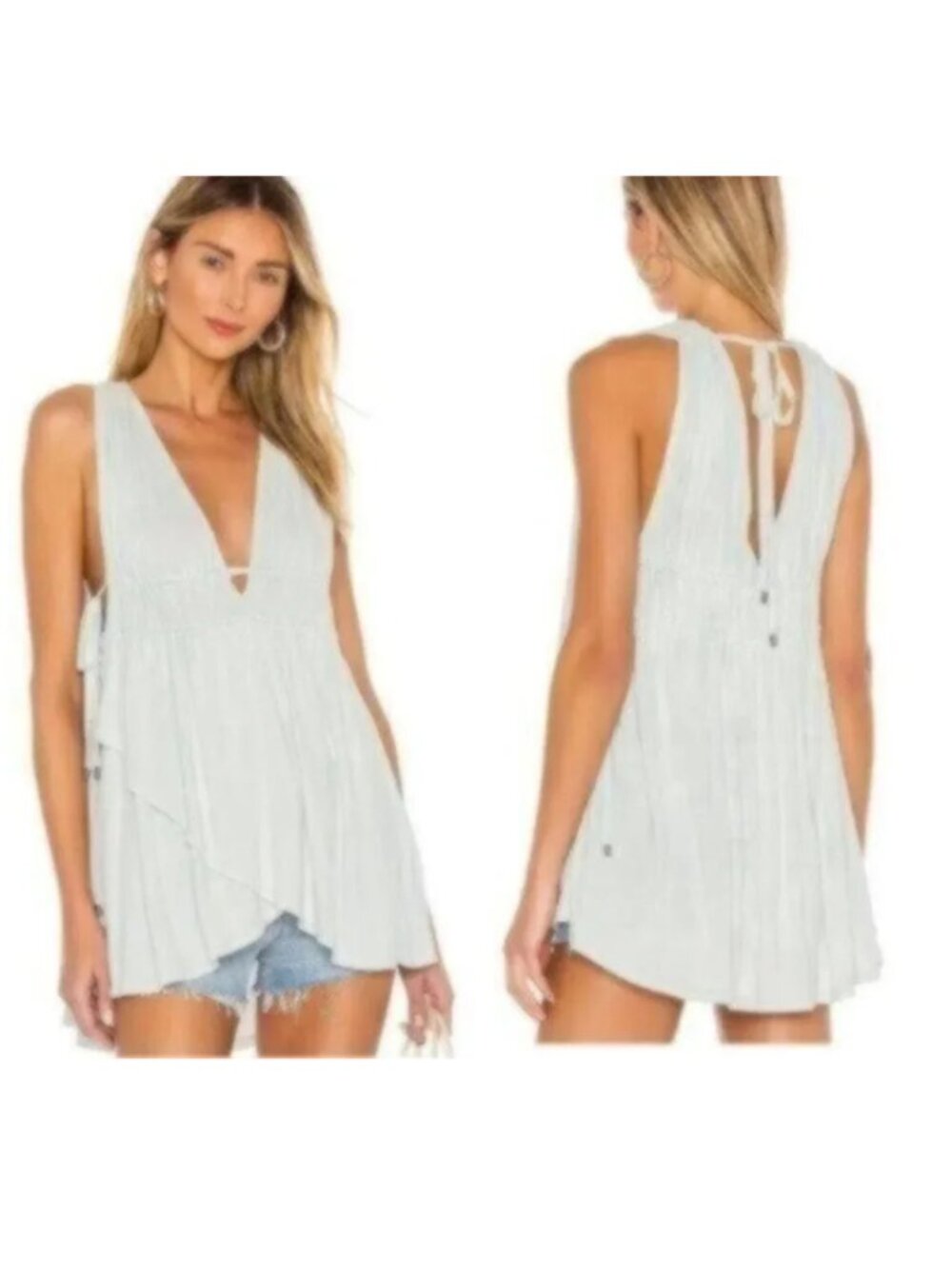 NWT Free People Baby Blue Sleeveless Tunic Boho Blouse Small